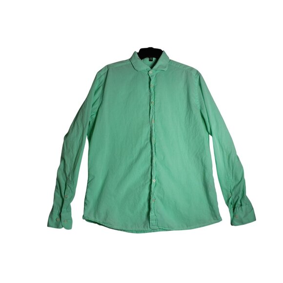 Hackett London L/S Button Down Green Shirt Mens Large Slim Fit - Picture 1 of 5